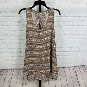 Umgee Brown Striped Aztec Printed Ruffle Back Tank Top Size 1X